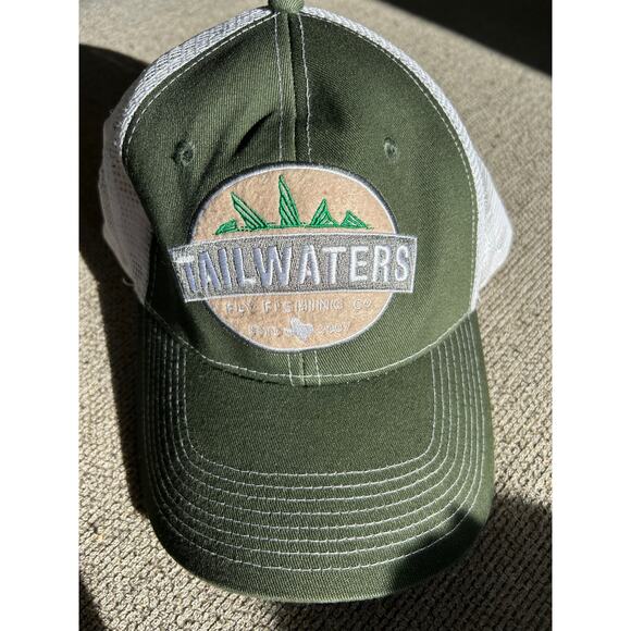 TAILWATERS FLY FISHING TROUT LOGO TRUCKER HAT. Military green. Adjustable. - Picture 1 of 4
